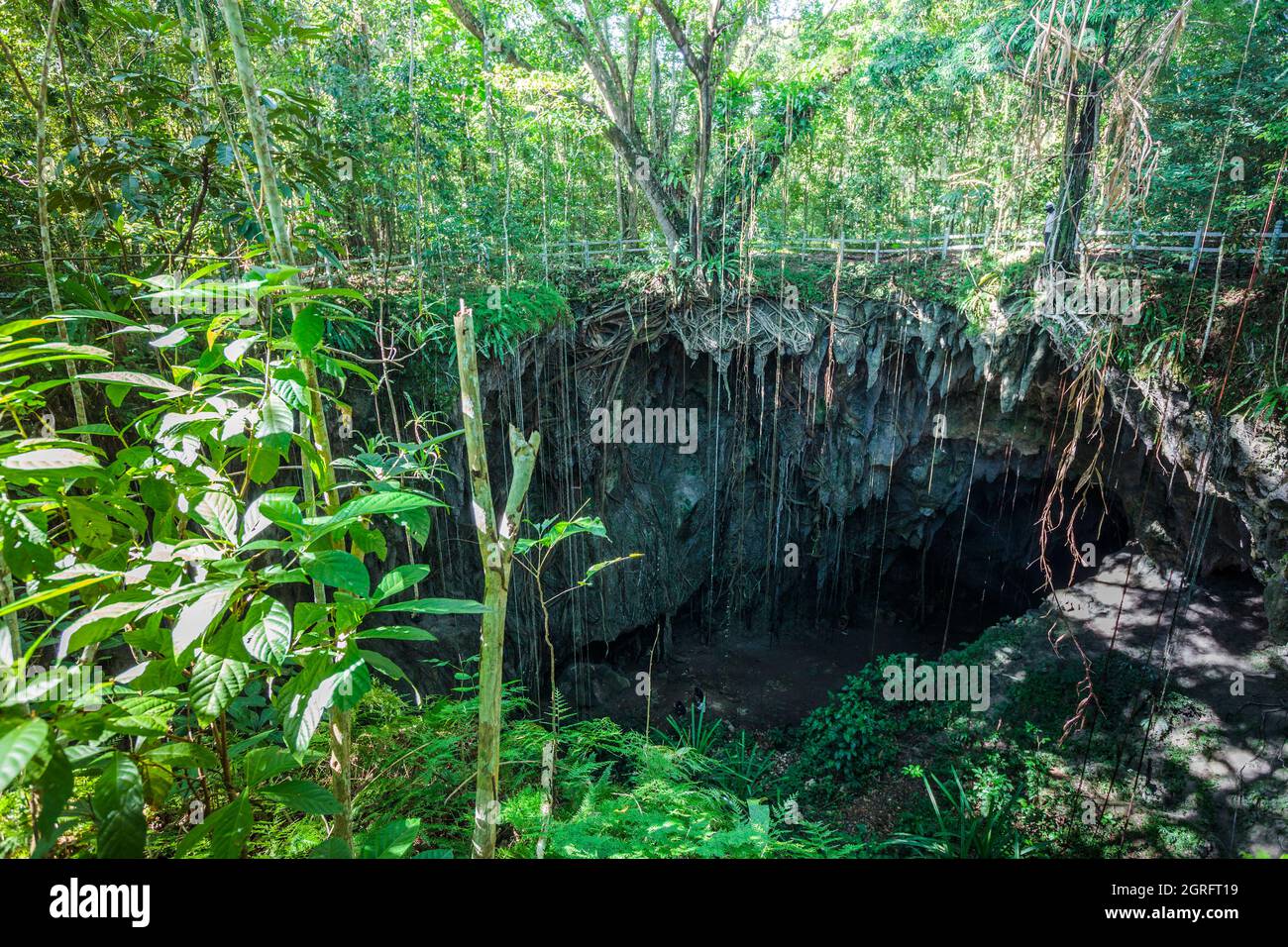 Indonesia, Papua, Biak Island, Goa Jepang, the Japanese Cave served as a base and hiding place for Japanese soldiers during World War II. In 1944, 3000 Japanese died there when the US military drilled a hole in the top of the cave, pourred oil in it, and then bombed it. Stock Photo