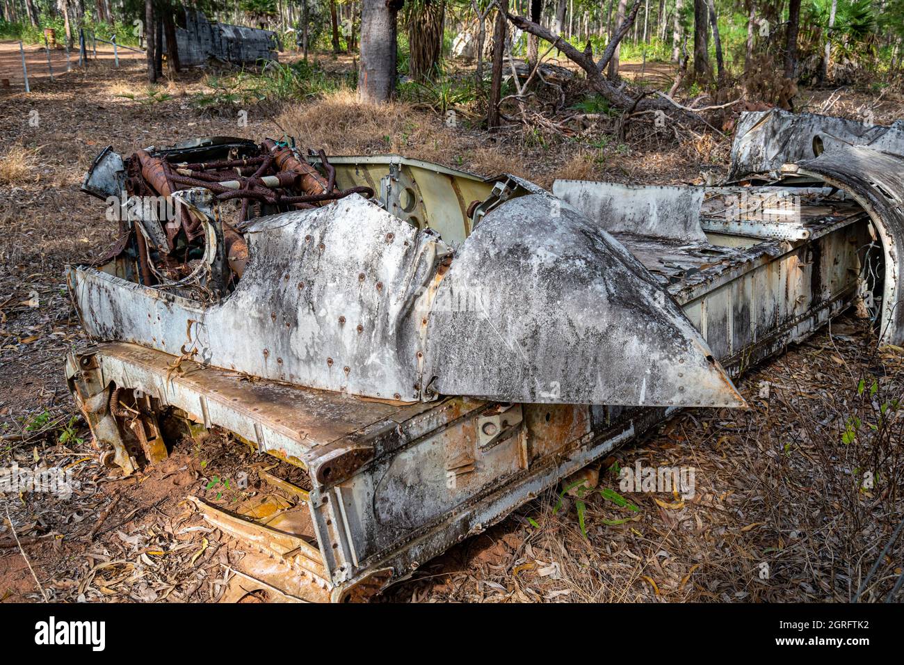 Wreckage of Beaufort Bomber which crash landed near Higgins Field, in 1945. Bamaga, Queensland, Australia Stock Photo