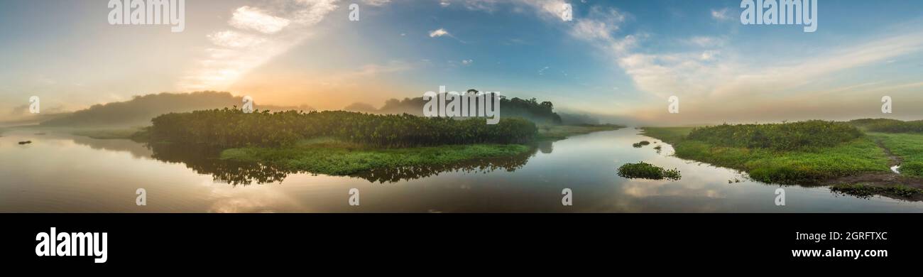 France, French Guiana, Kaw marshes at sunrise, panoramic view Stock Photo