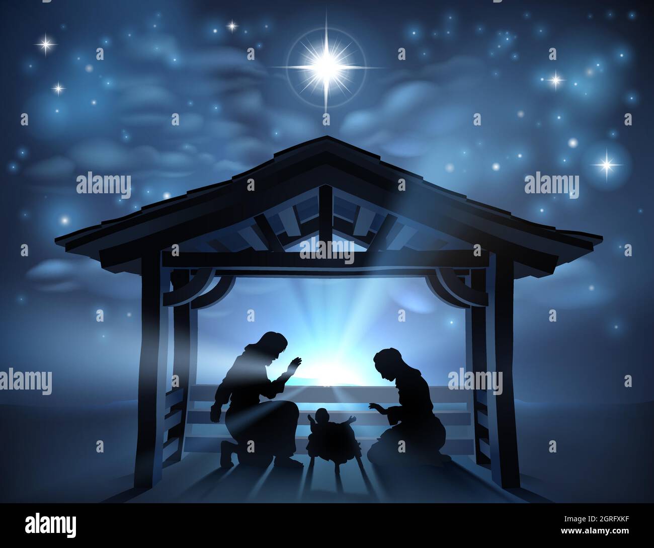 Christmas Nativity Scene Jesus Manger Silhouette Stock Vector