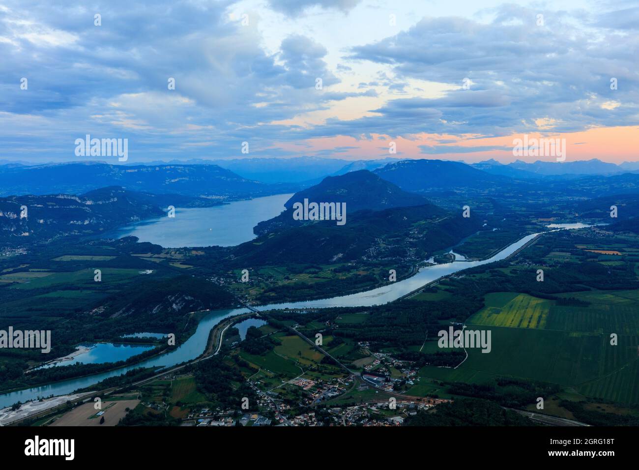 France, Ain, Culoz, Le Rhone river, Bourget lake in the background Stock Photo