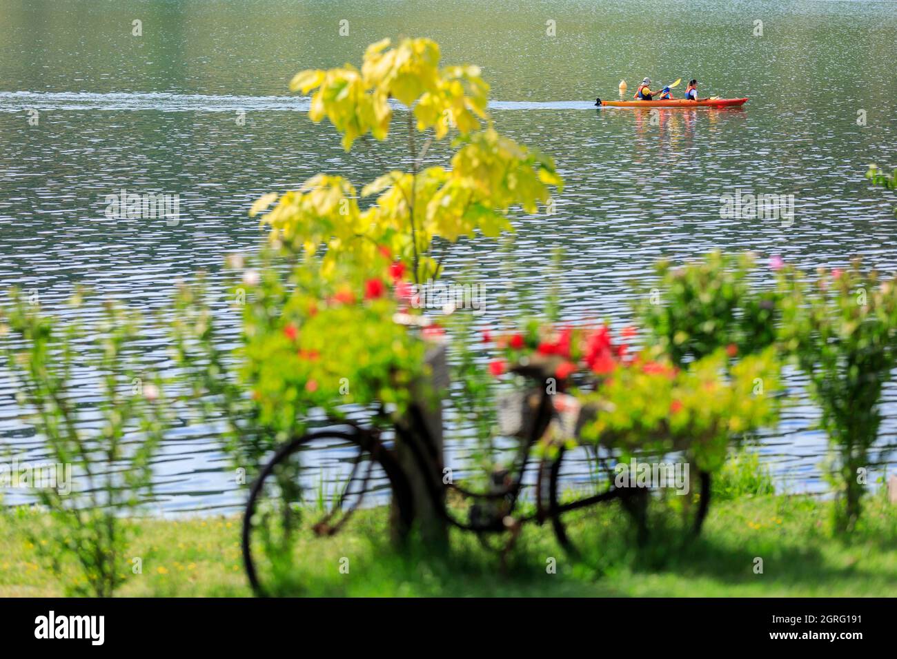 France, Ain, Massignieu de Rives, lake of Lit au Roi on the Rhone river, bicycle Stock Photo