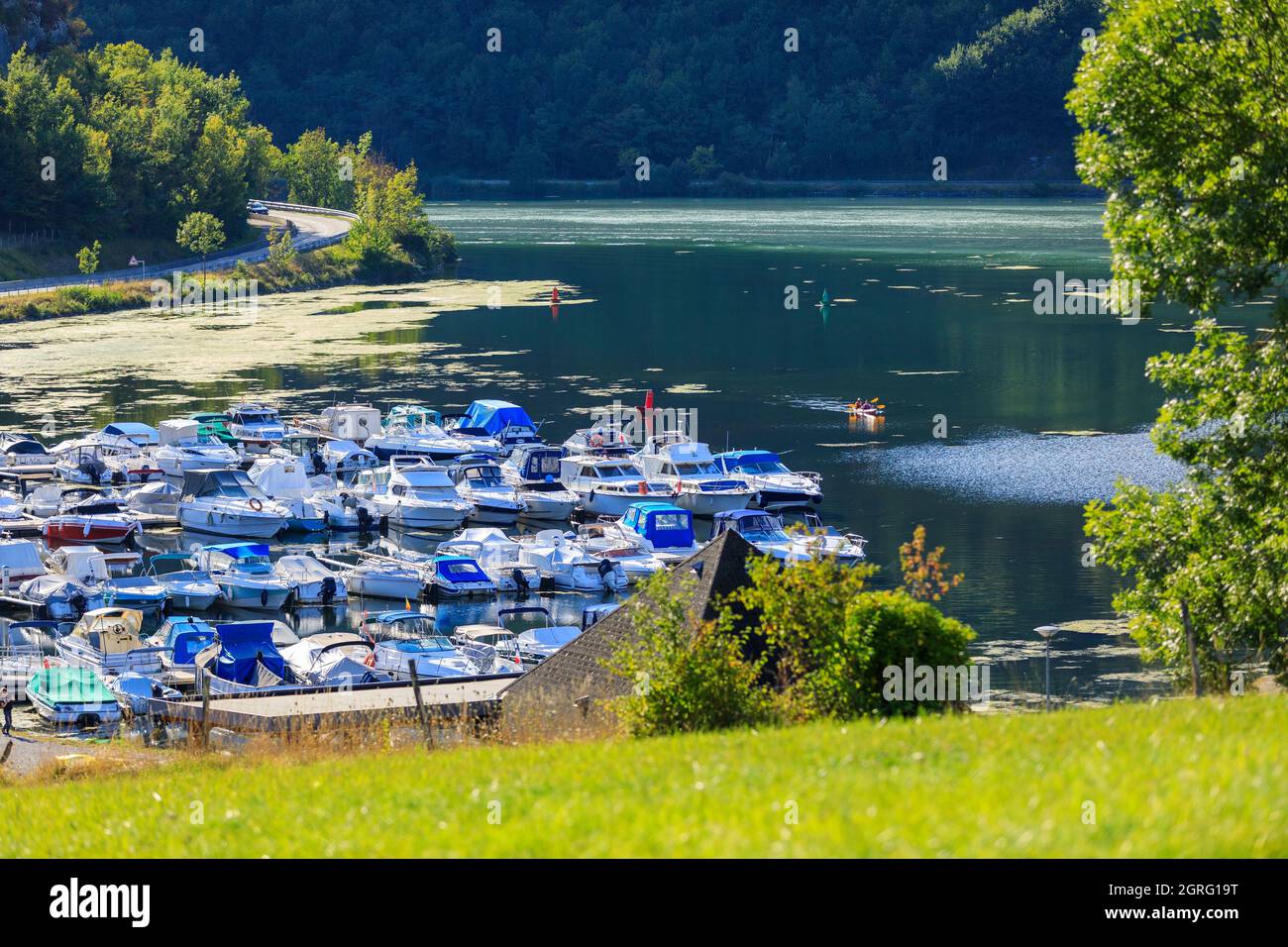 France, Ain, Massignieu de Rives, lake of Lit au Roi on the Rhone river, the port, boats Stock Photo