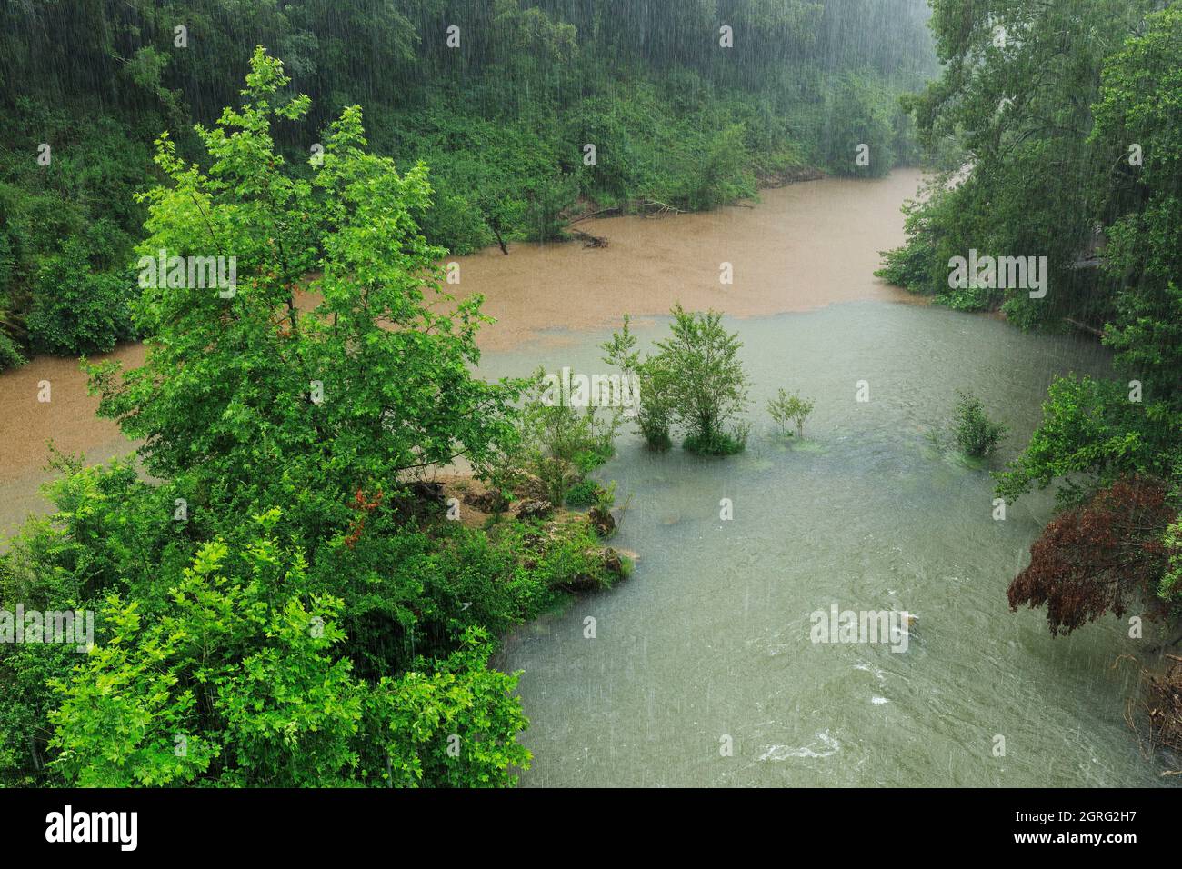 France, Var, Dracenie, Les Arcs sur Argens, the L'Argens river during a thunderstorm, the Tournavelle gorges, confluence with the Aille river Stock Photo