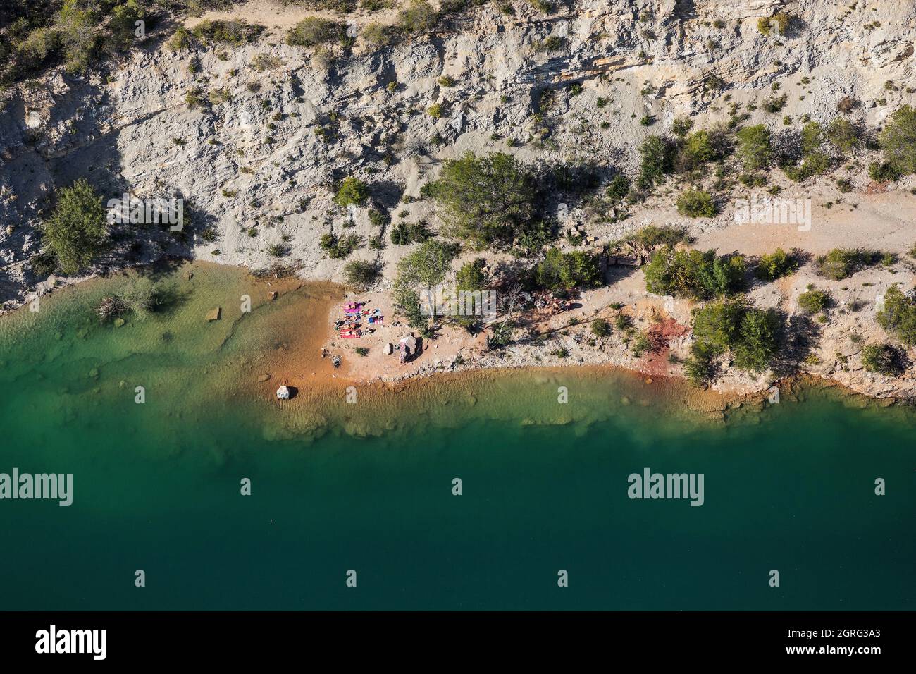 France, Var, Provence Verte, Carces, lake of the old mine (aerial view) Stock Photo