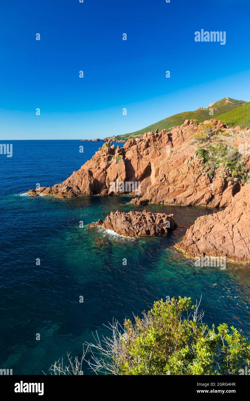 France, Var, Corniche de l'Esterel or corniche d'Or, Saint Raphael, Le Trayas, calanque Stock Photo