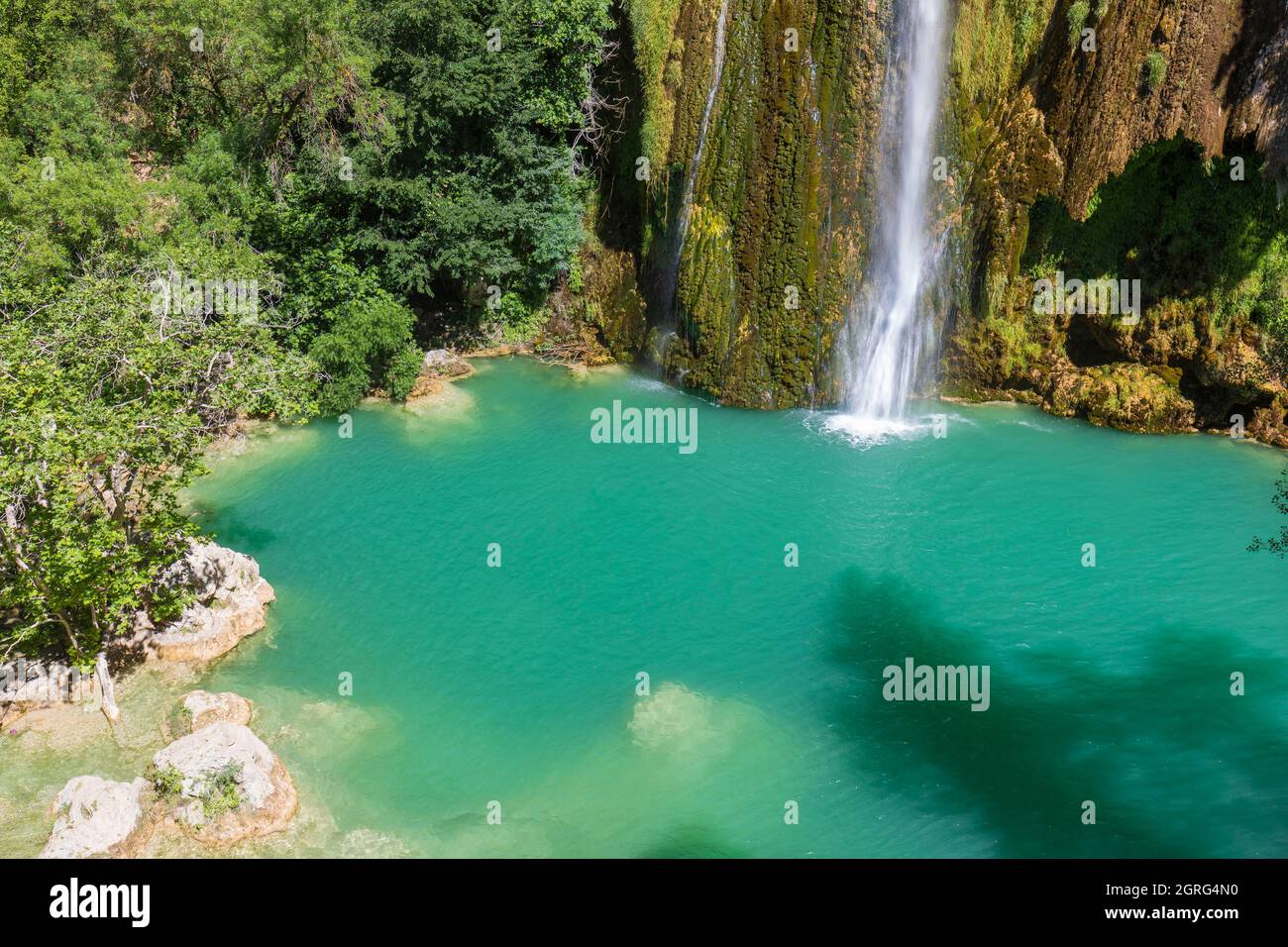 France, Var, regional natural reserve of Verdon, Dracenie, Sillans la Cascade, river of Bresque, waterfall Stock Photo