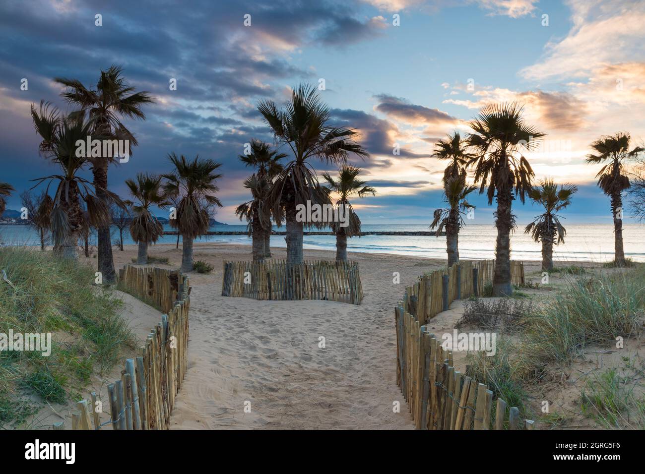 France, Var, Frejus, Saint Aygulf beach, ganivelles Stock Photo