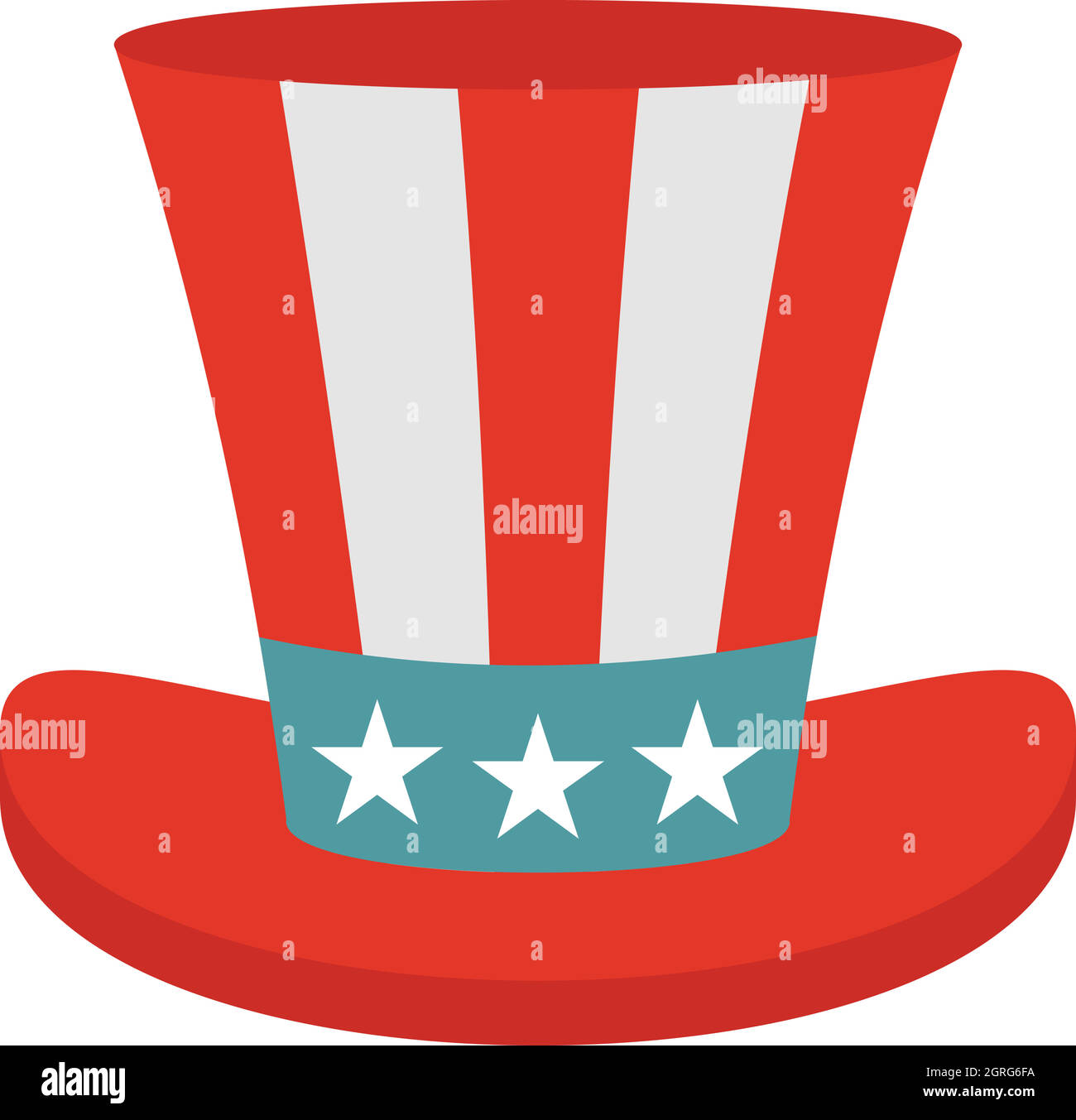 Top hat in the USA flag colors icon, flat style Stock Vector