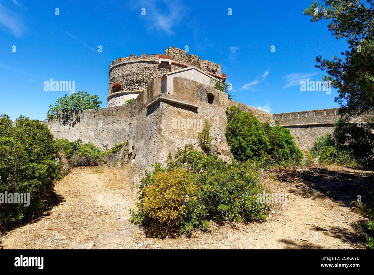 France, Var, Hyeres Islands, National Park of Port Cros island of Port Cros, Estissac fort Stock Photo