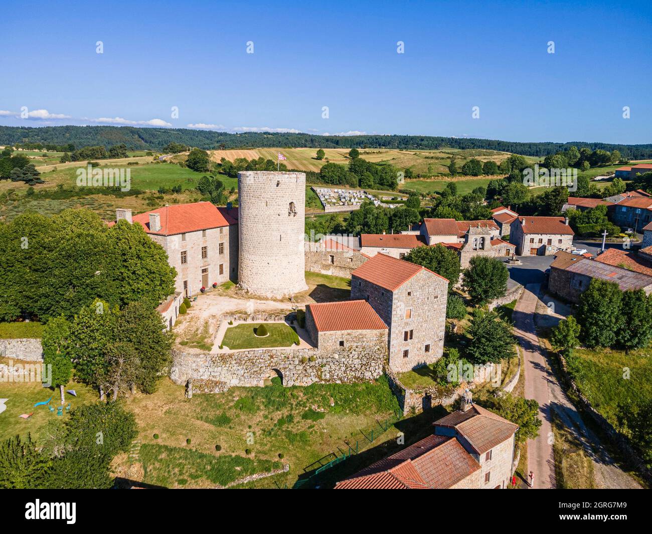 France, Haute Loire, Esplantas Vazeilles, castle and church of