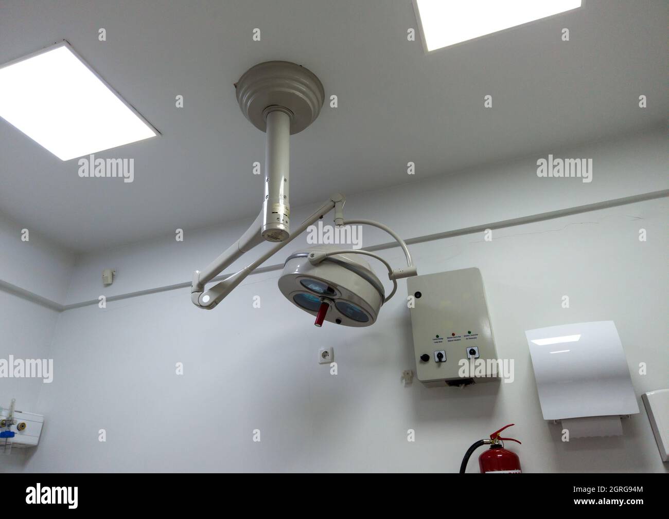 Medical lamp in exam room. Lighting in surgery room in hospital. Medical Equipment Stock Photo