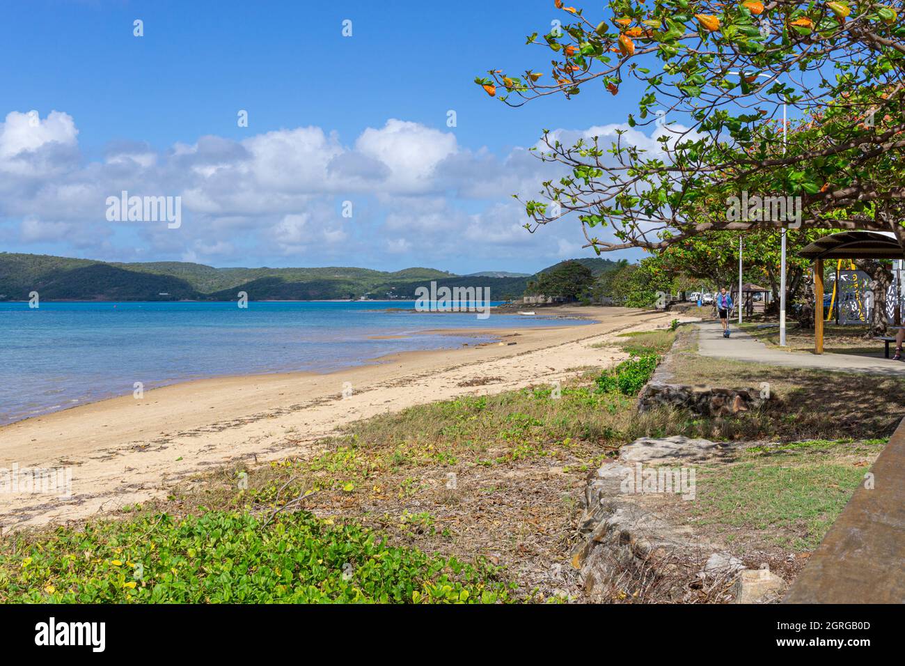 Treelined sandy beach, Victoria Parade, Thursday Island, Torres Straits, Queensland Australia Stock Photo