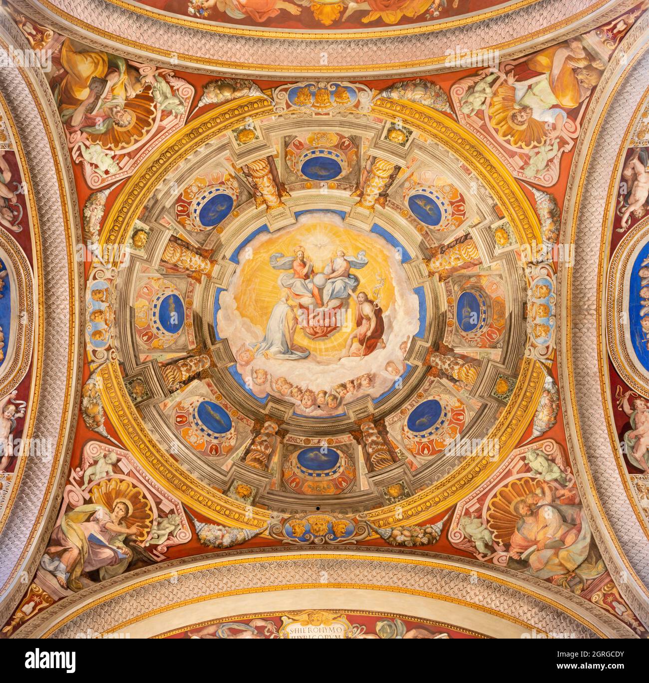 ROME, ITALY - AUGUST 28, 2021: The ceiling fresco Vision of Trinity in the church San Girolamo dei Croati by Giovanni Guerra (1589-1590). Stock Photo