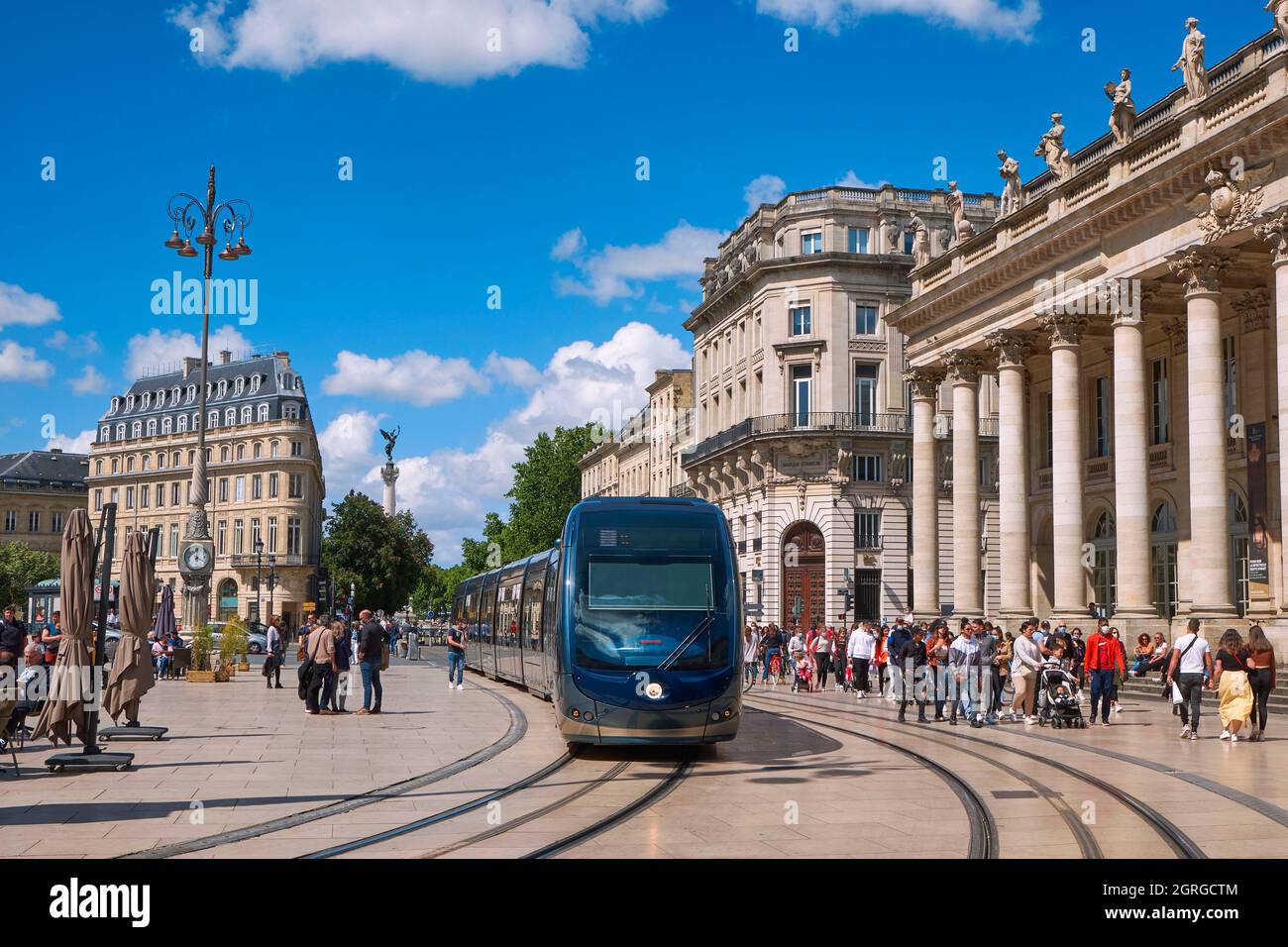 France, Gironde, Bordeaux, area listed as World Heritage by UNESCO, the Golden Triangle, Quinconces district, Place de la Comedie, Grand Theater built by architect Victor Louis Stock Photo