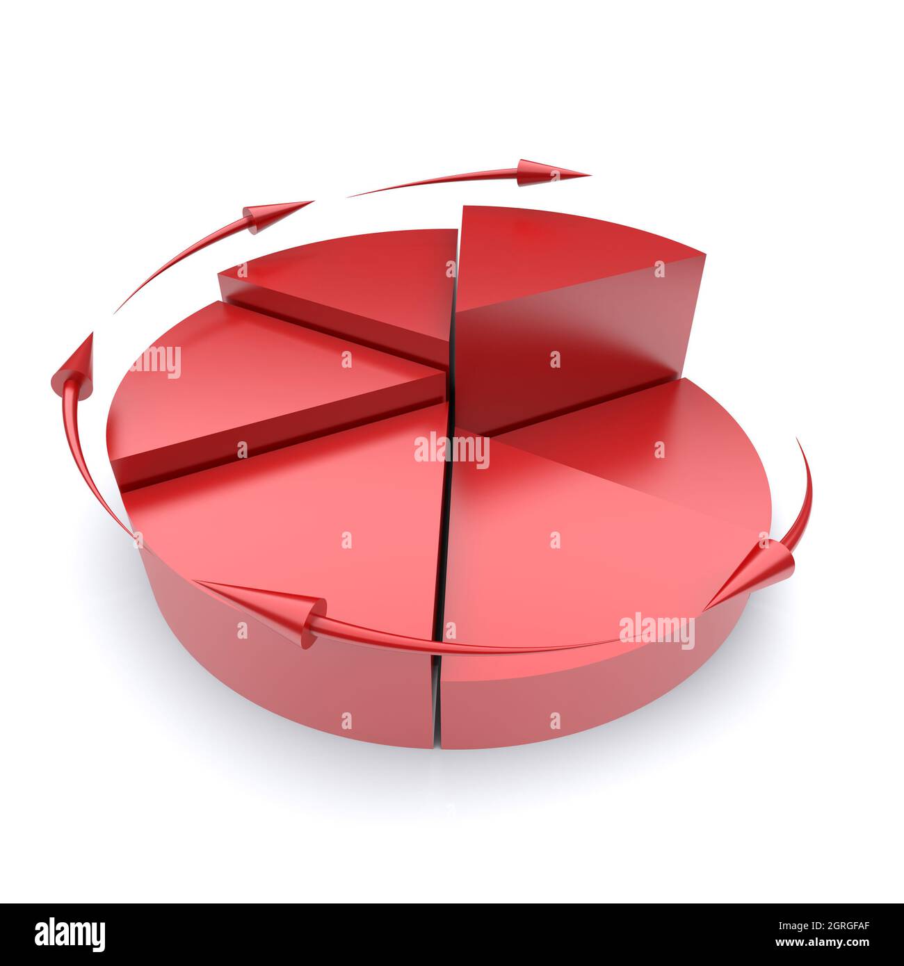 Red pie chart on a white background. 3d rendered image Stock Photo