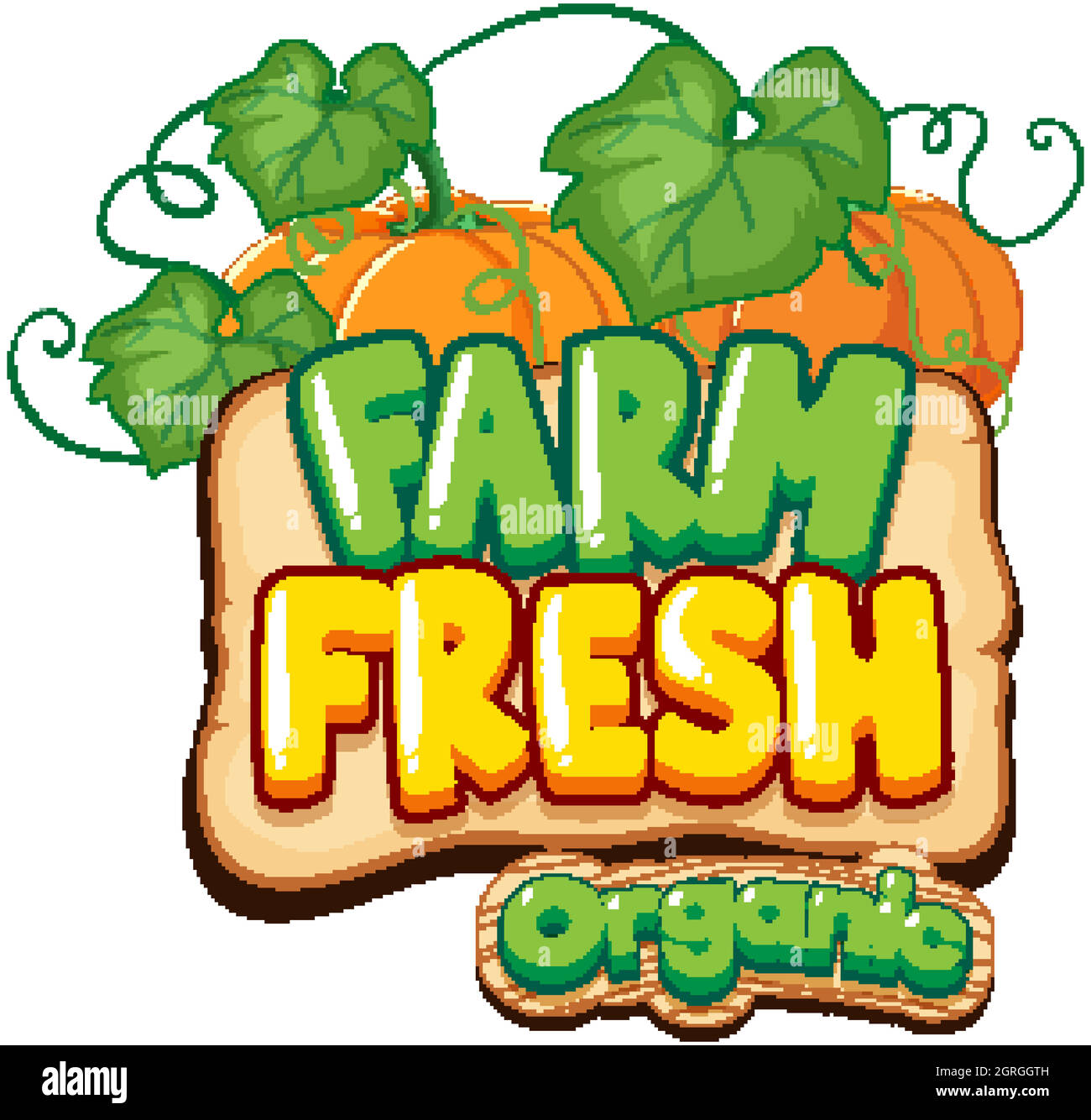 Font design for word fresh farm with pumpkins Stock Vector