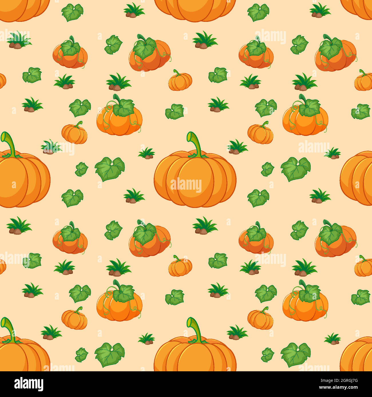 Seamless pattern with pumpkins on orange background Stock Vector