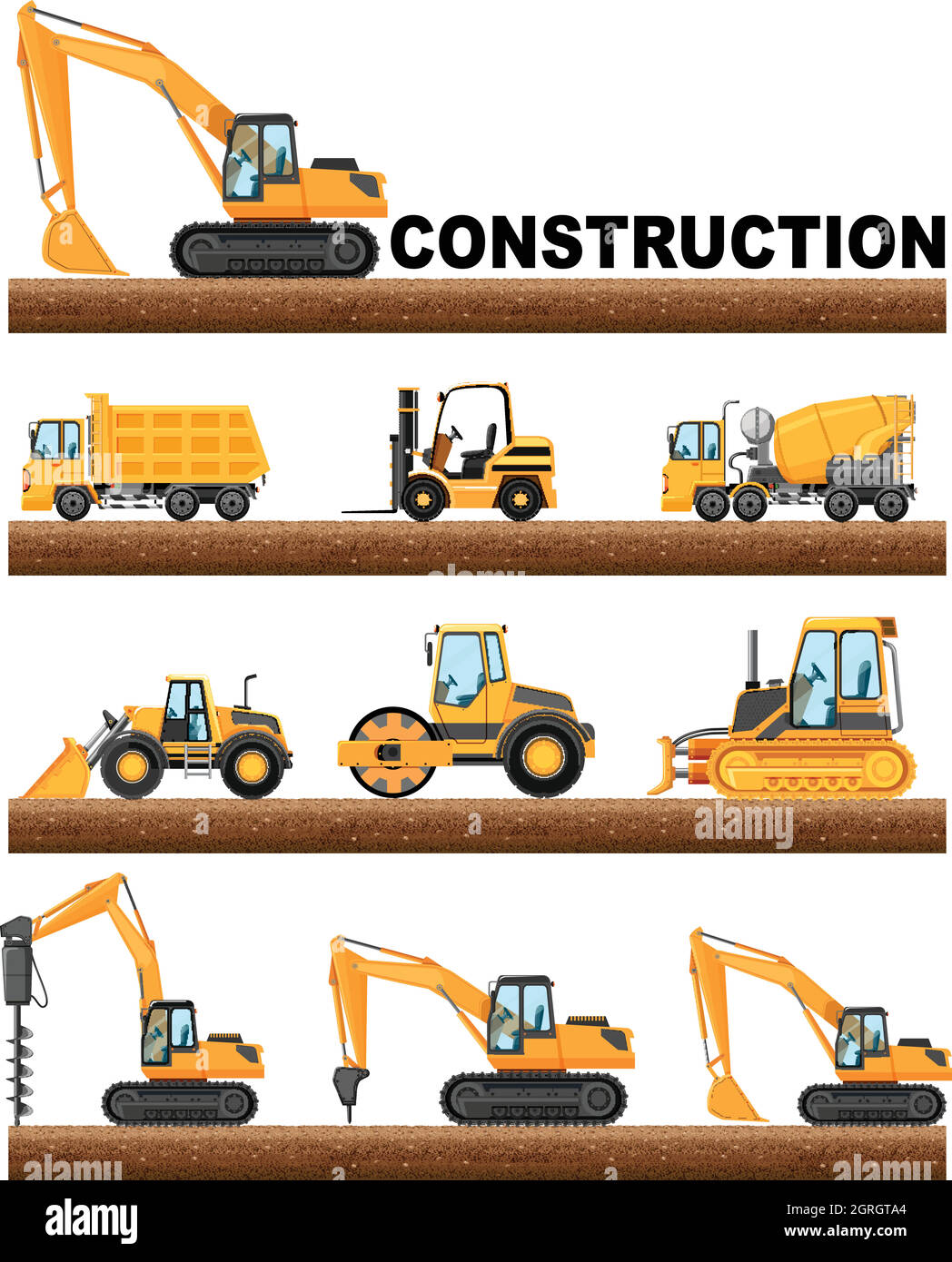 Different types of construction trucks on the ground Stock Vector Image