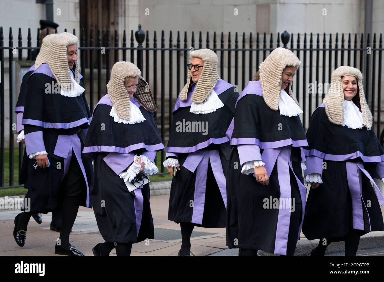 LONDON - OCTOBER 1: The annual Judges Service took place at Westminster Abbey in London today, October 1, 2021. At the start of the legal year, Judges, Q.CÕs and senior legal figures, walk in a procession from Westminster Abbey to the Houses of Parliament, for a reception hosted by the Lord Chancellor. The custom dates back to the Middle Ages, when the judges prayed for guidance at the start of the legal year. Photo by David Levenson/Alamy Live News Stock Photo