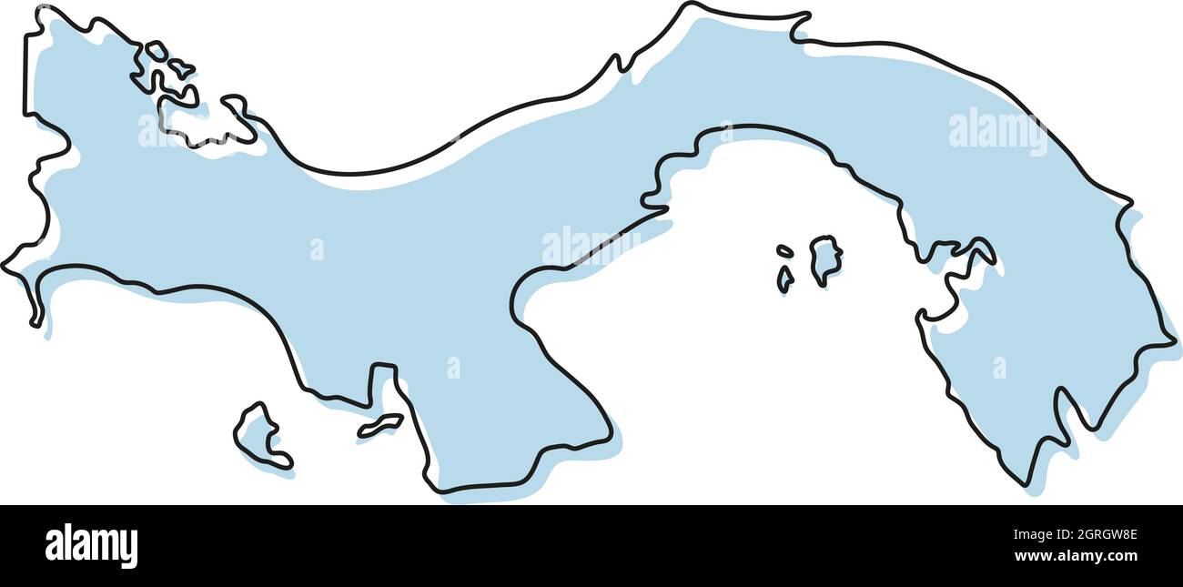 Stylized simple outline map of Panama icon. Blue sketch map of Panama ...