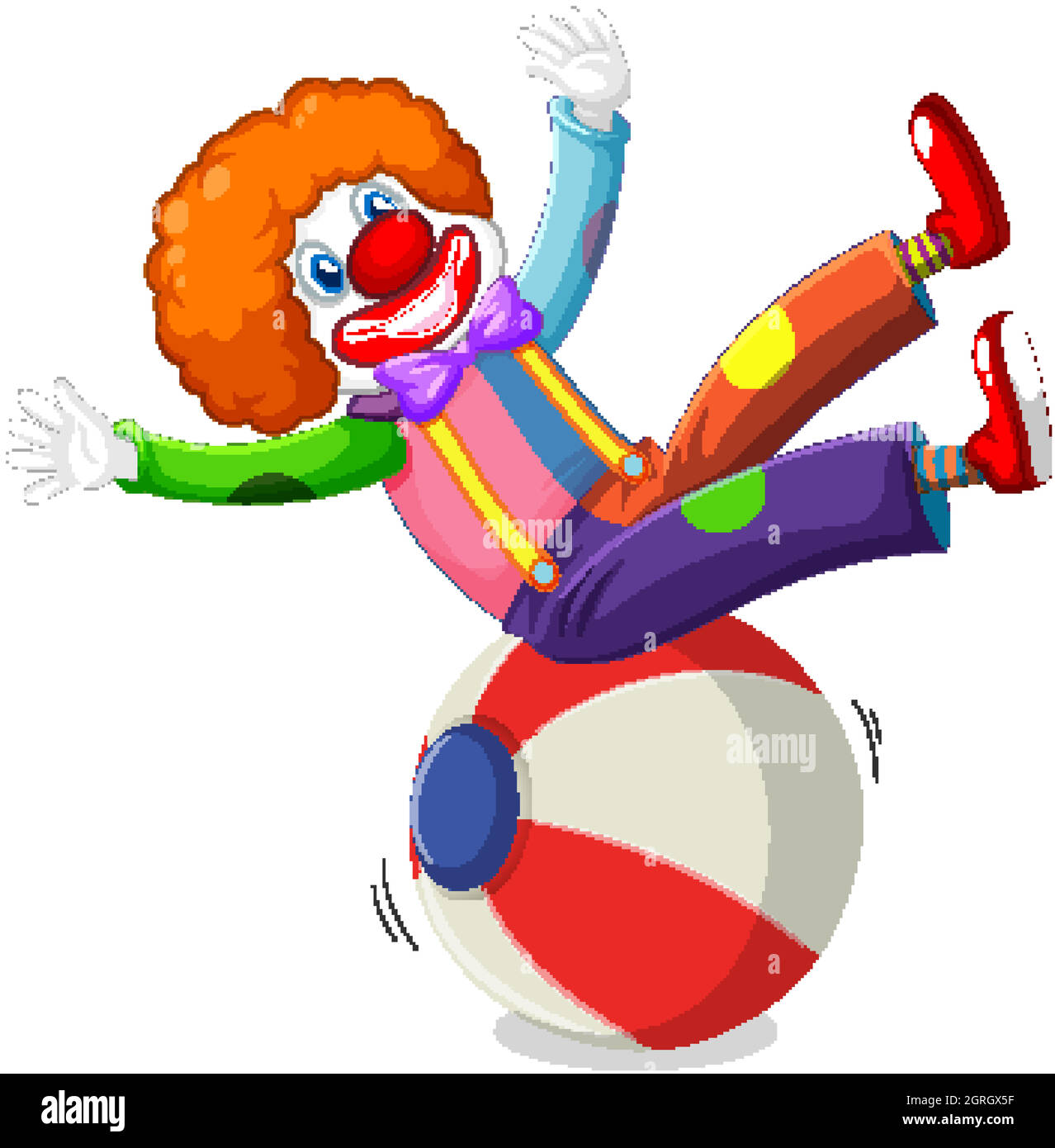 Clown character show sitting on the ball isolated on white background Stock Vector
