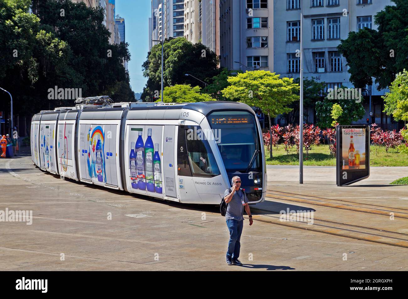 RIO DE JANEIRO, BRAZIL - DECEMBER 30, 2019: VLT Carioca is a network of light rail vehicles that runs through the Center and the Port of Rio Stock Photo
