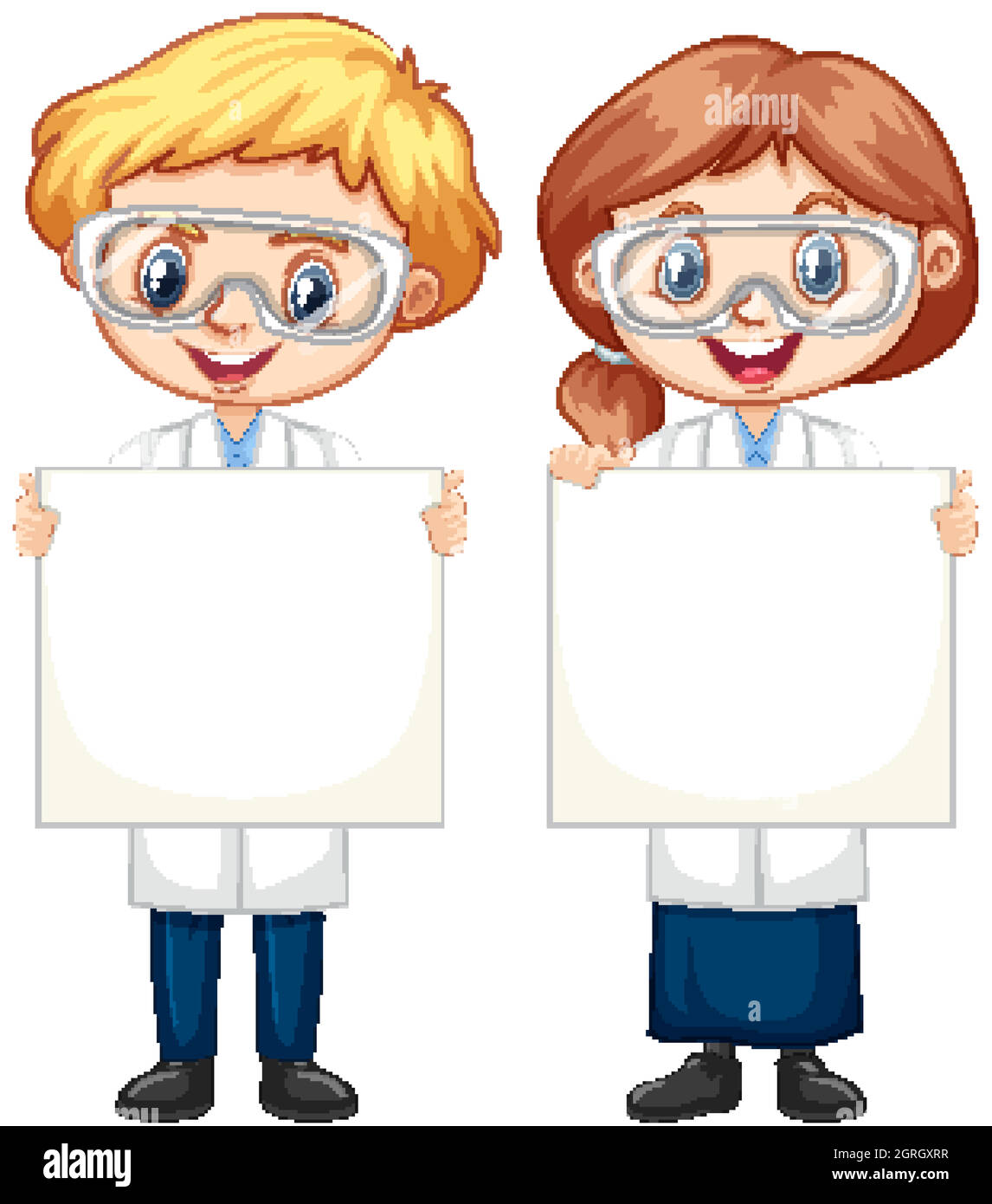 Boy and girl holding blank paper Stock Vector