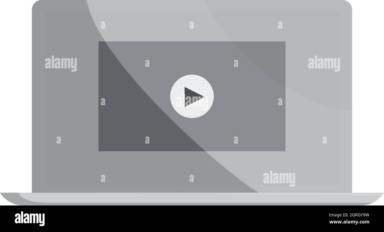 Play button on laptop icon, black monochrome style Stock Vector