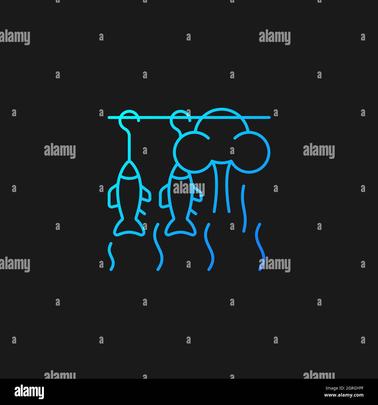 Smoking fish gradient vector icon for dark theme Stock Vector