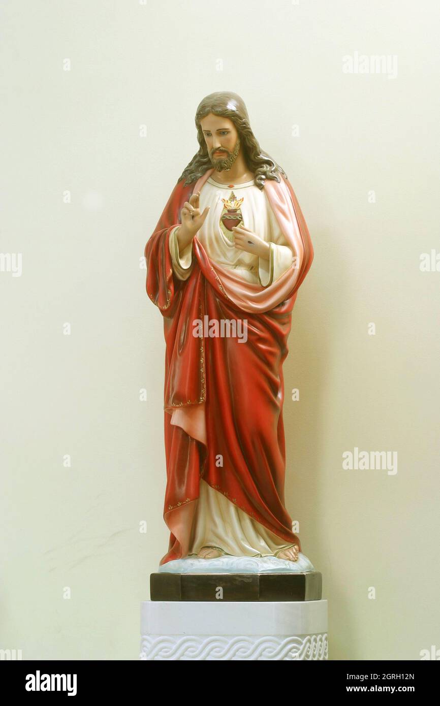 Sacred Heart of Jesus, statue in the parish church of St. Paul in Retkovec, Zagreb, Croatia Stock Photo