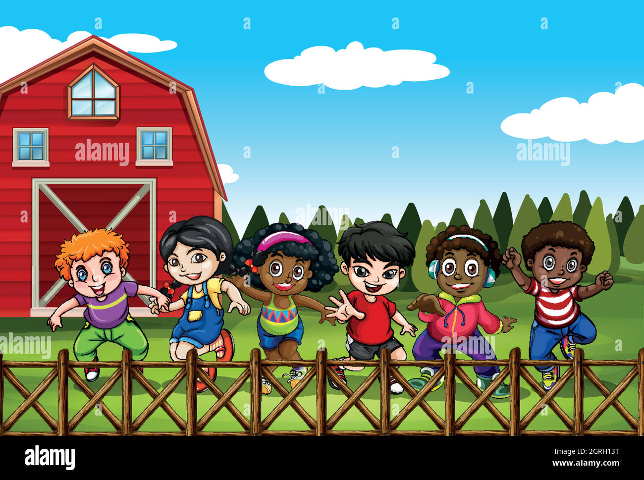 Farm scene with many children on the yard Stock Vector Image & Art - Alamy