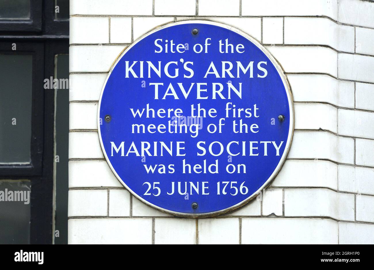 London, UK. Commemorative plaque: 'Site of the King's Arms Tavern where the first meeting of the Marine Society was held on 25 June 1756' in Change Al Stock Photo