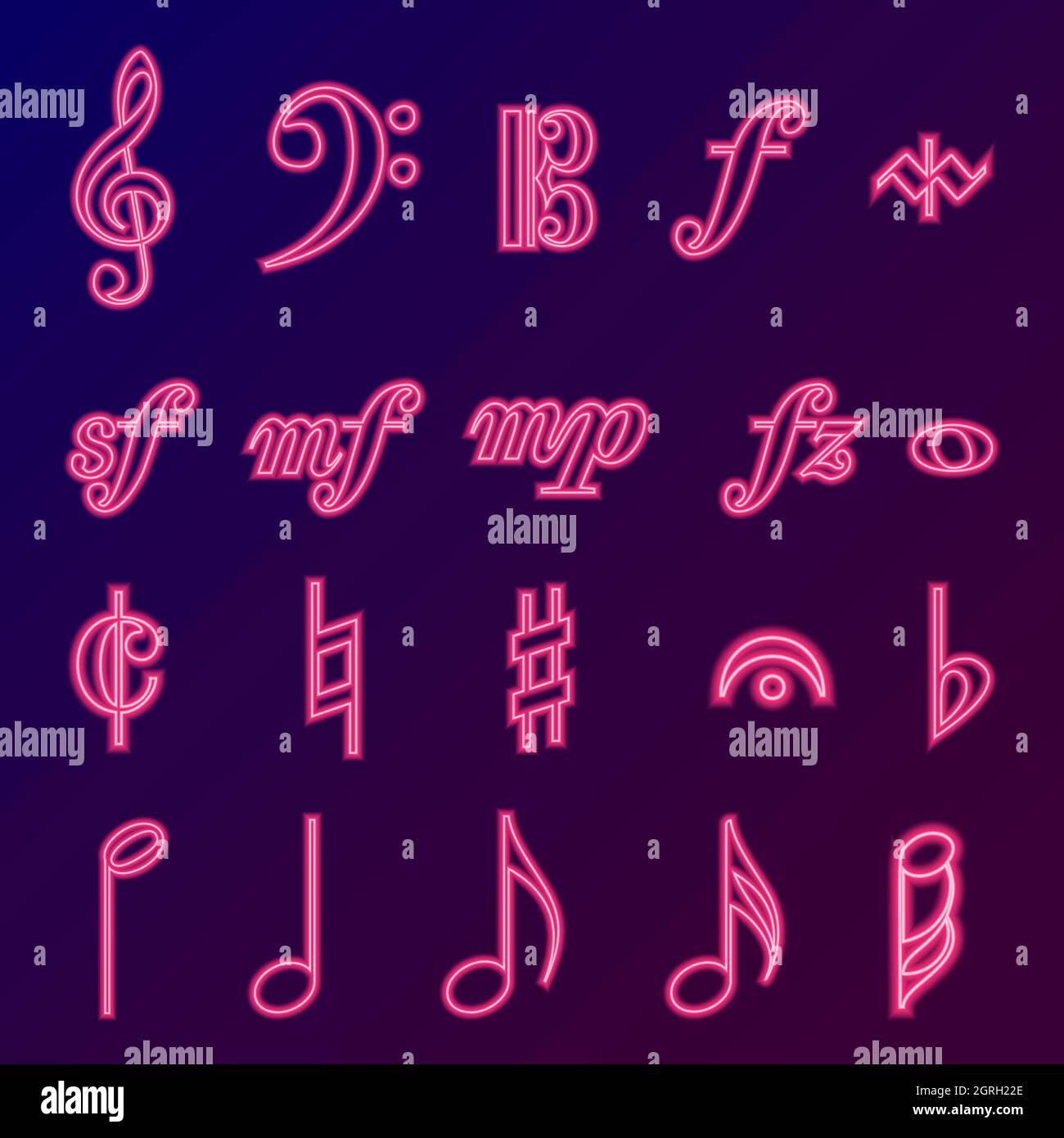 Musical Signs Neon Vector Icons Set. Musical Clef, down beat, sforzando,  forte, piano signs Stock Vector Image & Art - Alamy