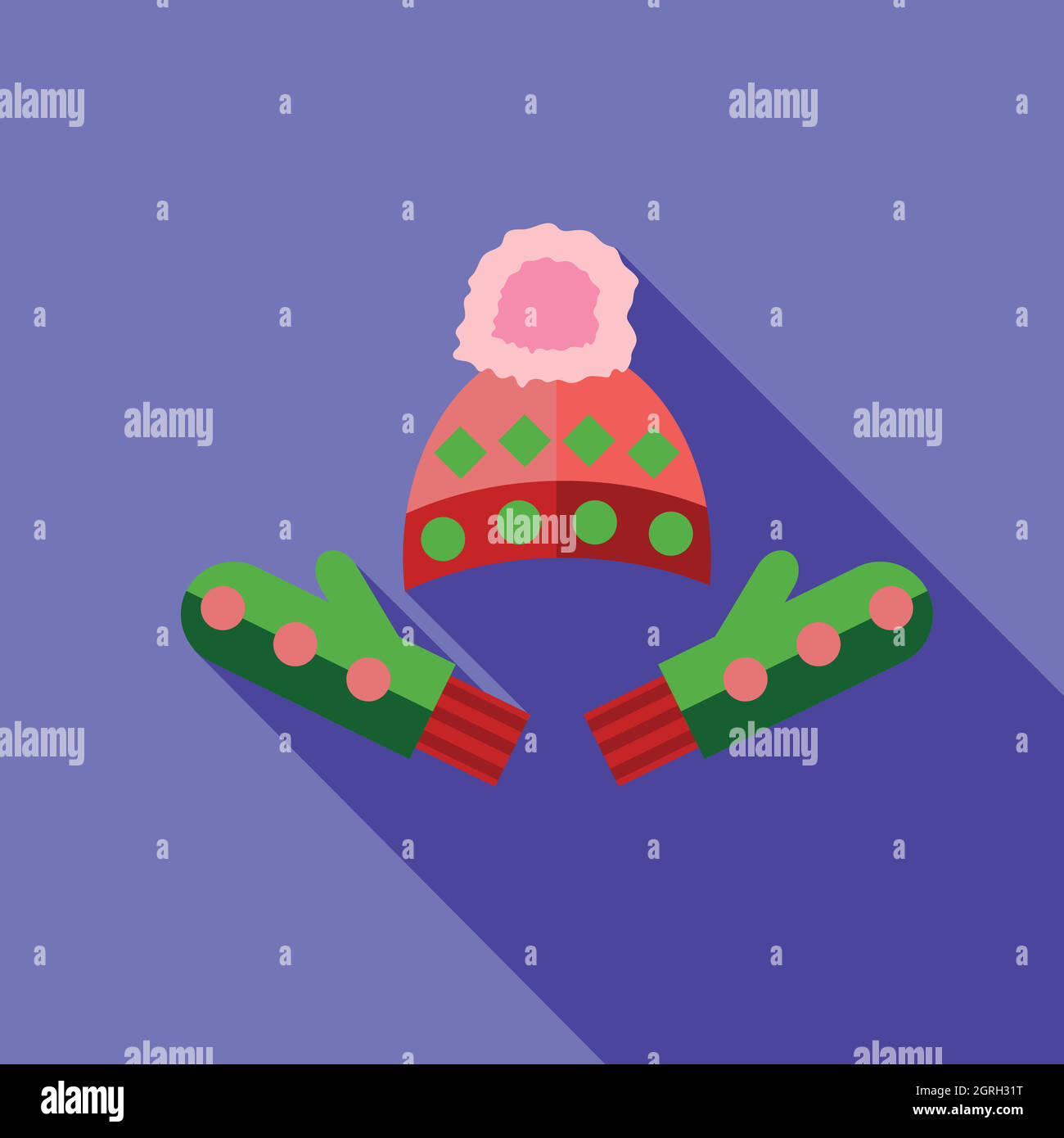 Winter cap and mittens icon, flat style Stock Vector
