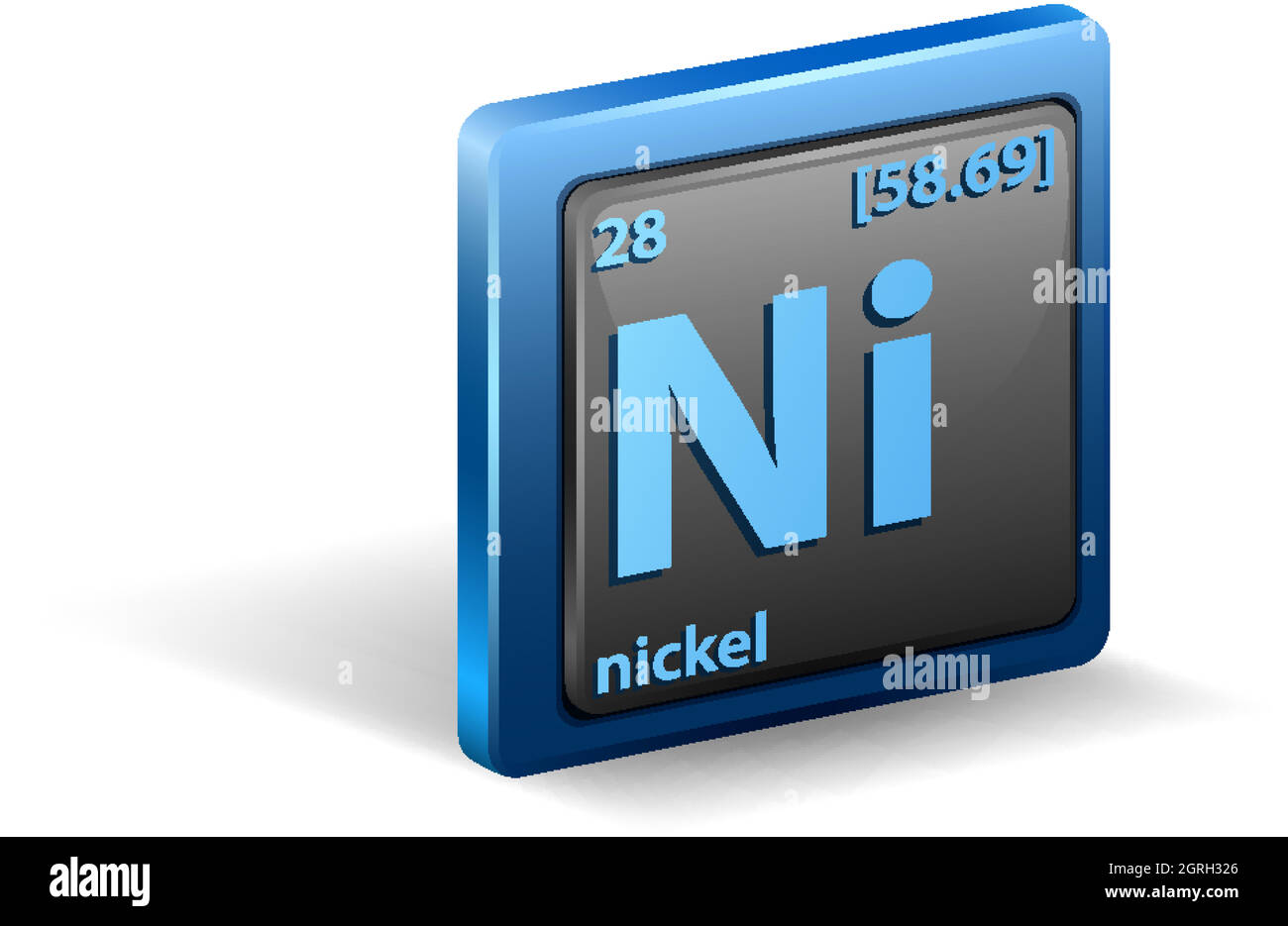 Nickel chemical element. Chemical symbol with atomic number and atomic