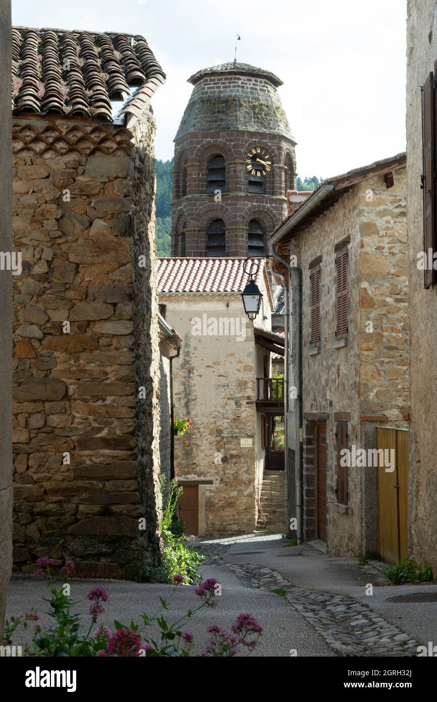 Street of Lavaudieu village, labelled Les Plus Beaux Villages de France, Haute Loire department, Auvergne Rhone Alpes, France Stock Photo