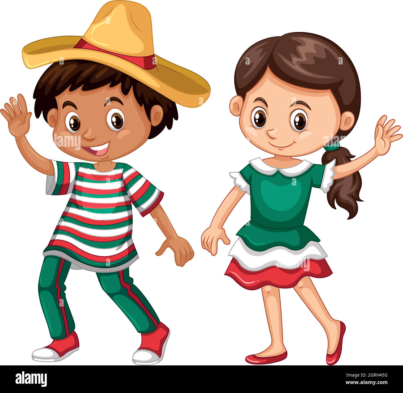 Mexican boy and girl waving Stock Vector