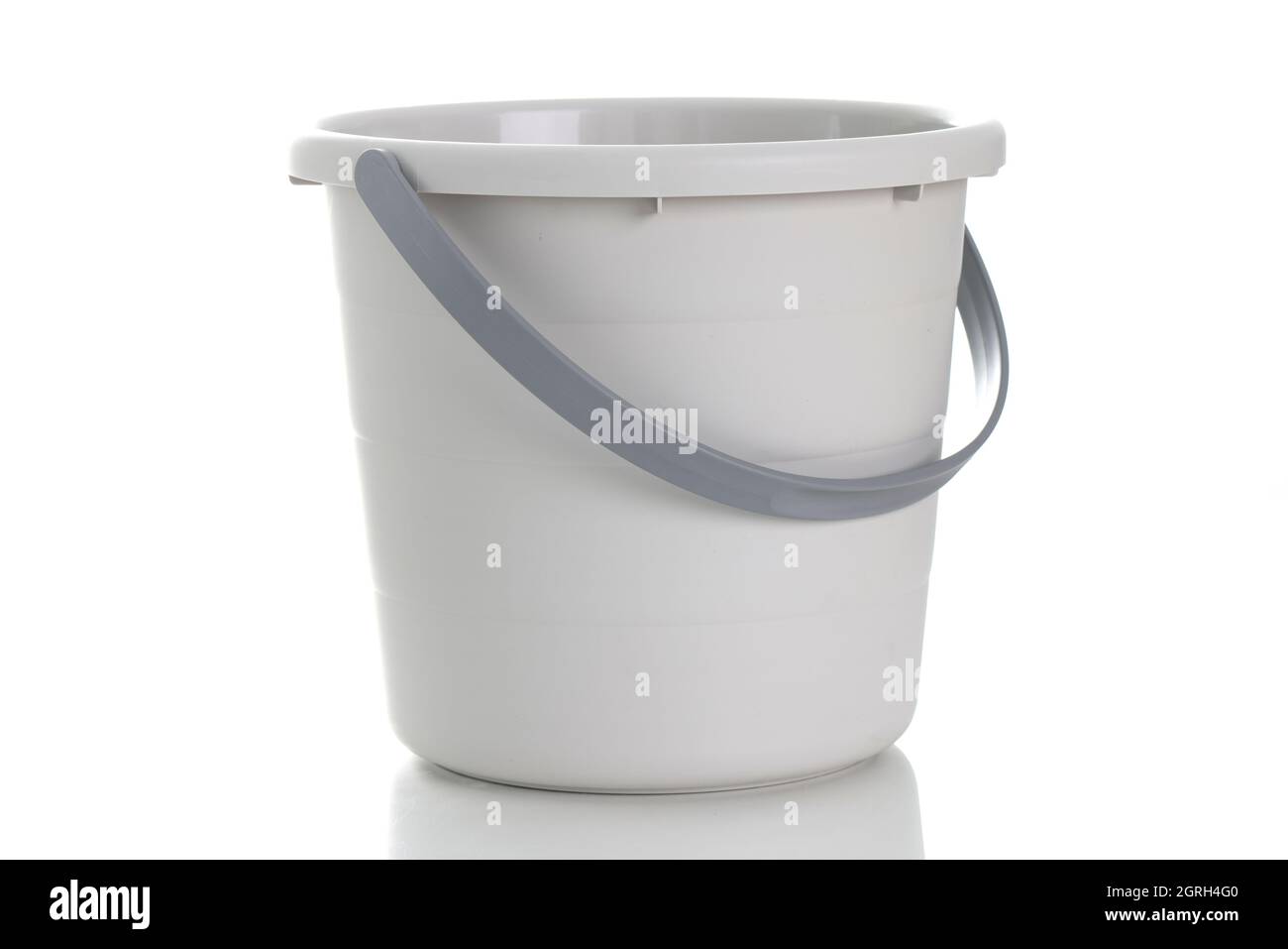 Light gray bucket with handle on white background Stock Photo Alamy