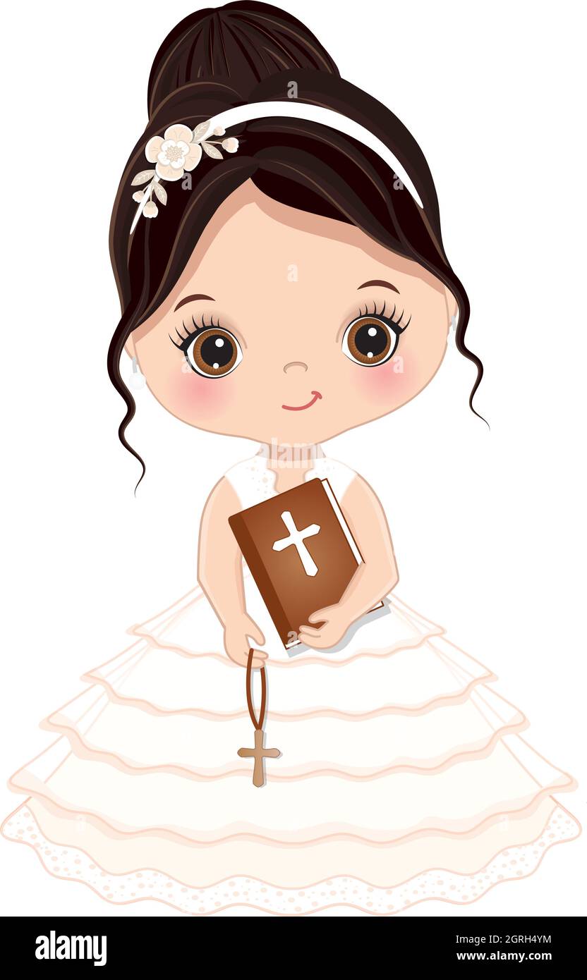 First Communion for Girl. Vector 1st Communion for Cute Little Girl
