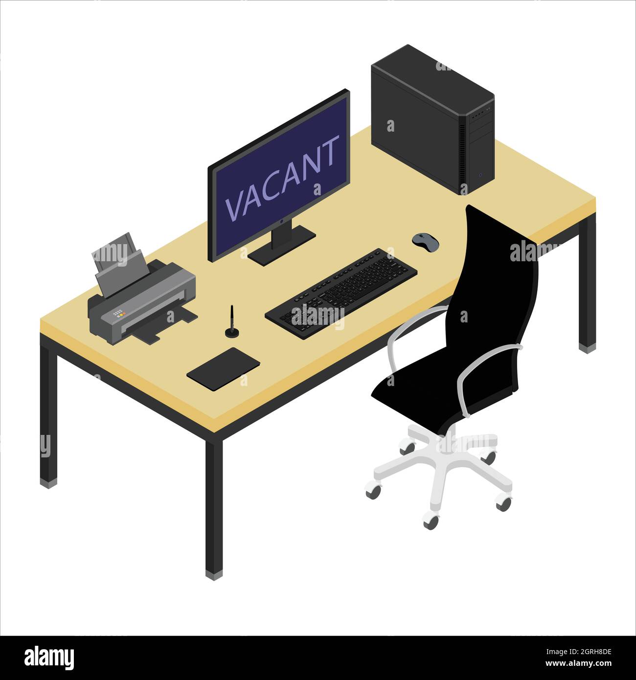 Hiring and recruitment concept. Working place desk and office chair