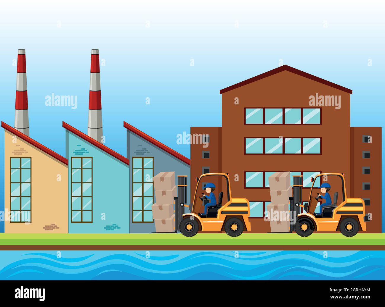 Factory scene with two forklifts working Stock Vector Image & Art - Alamy