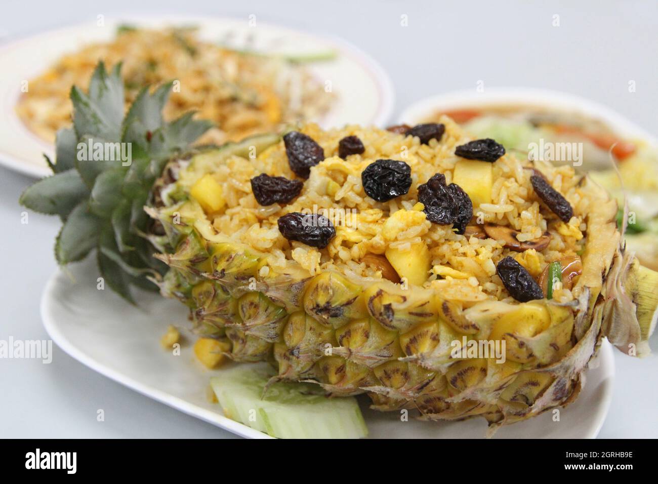 Close up of thai pineapple fried rice with the pineapple hires stock