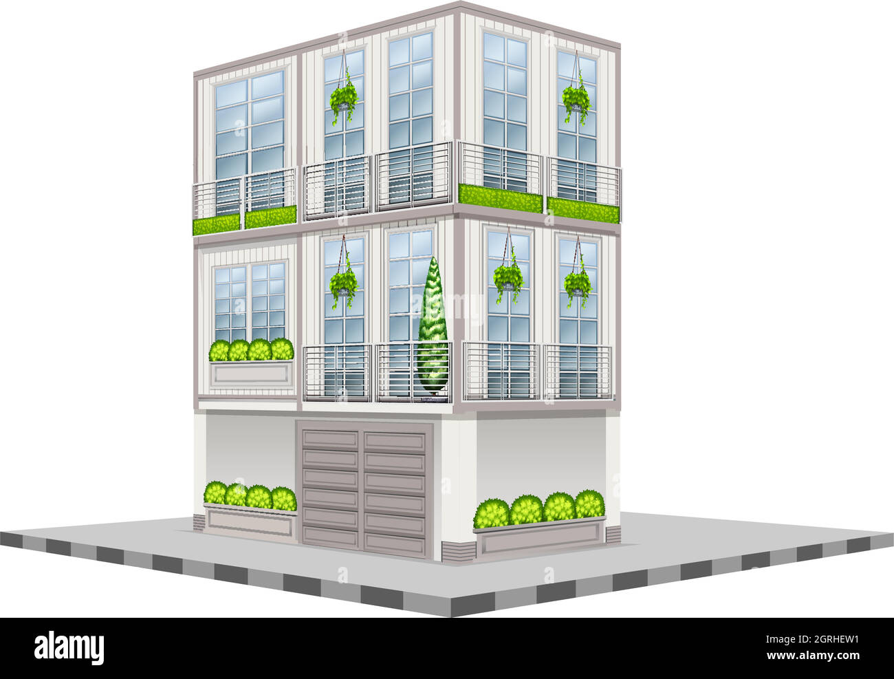Three storey building in 3D design Stock Vector