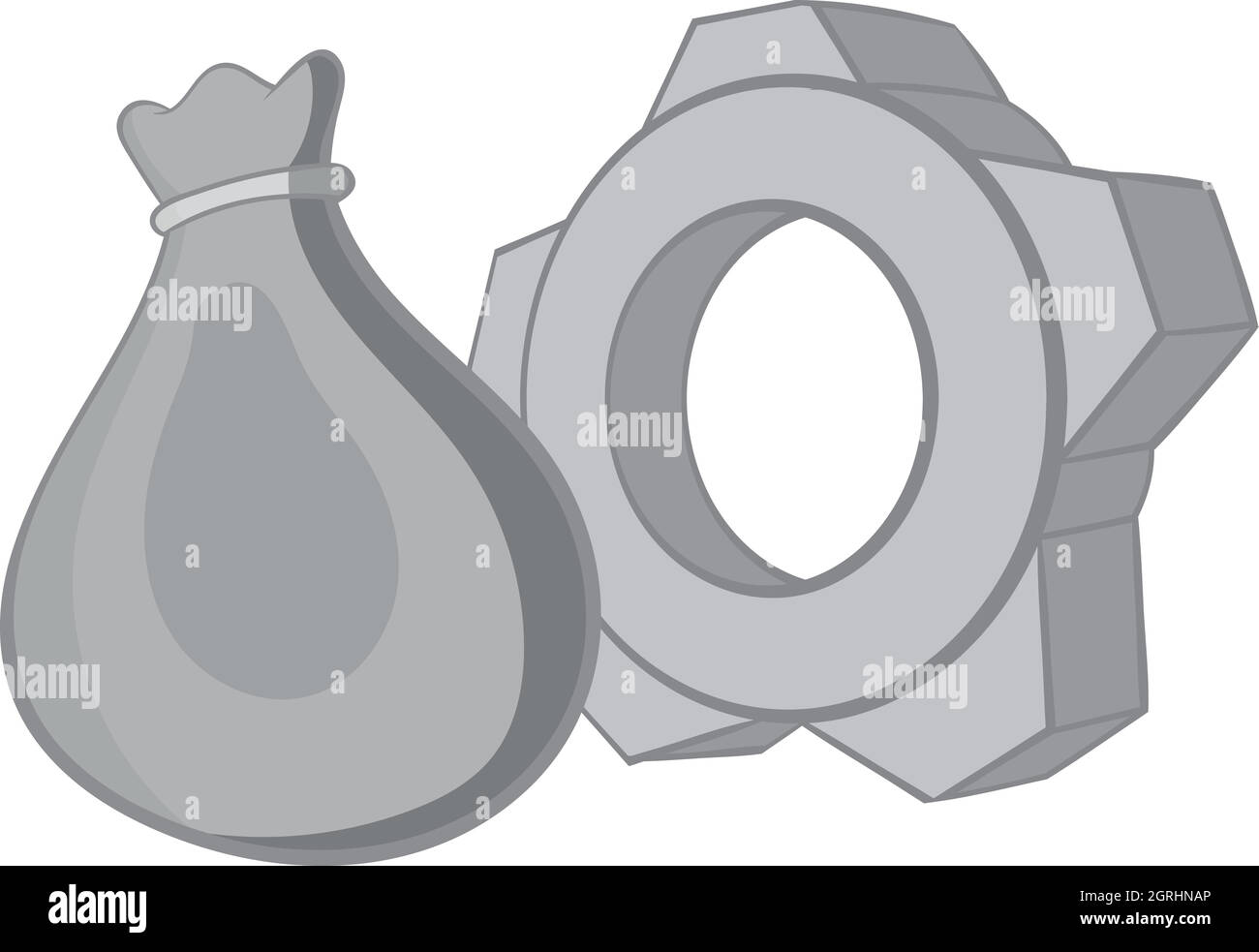 Bag and gear icon, black monochrome style Stock Vector