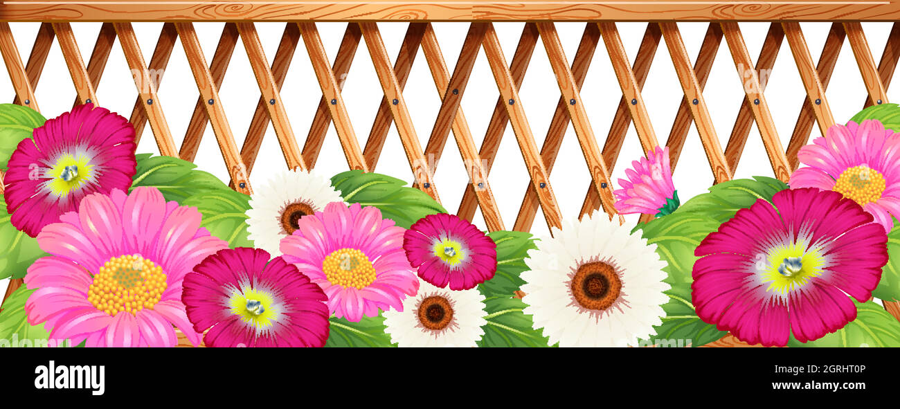 A garden of flowers with a fence Stock Vector