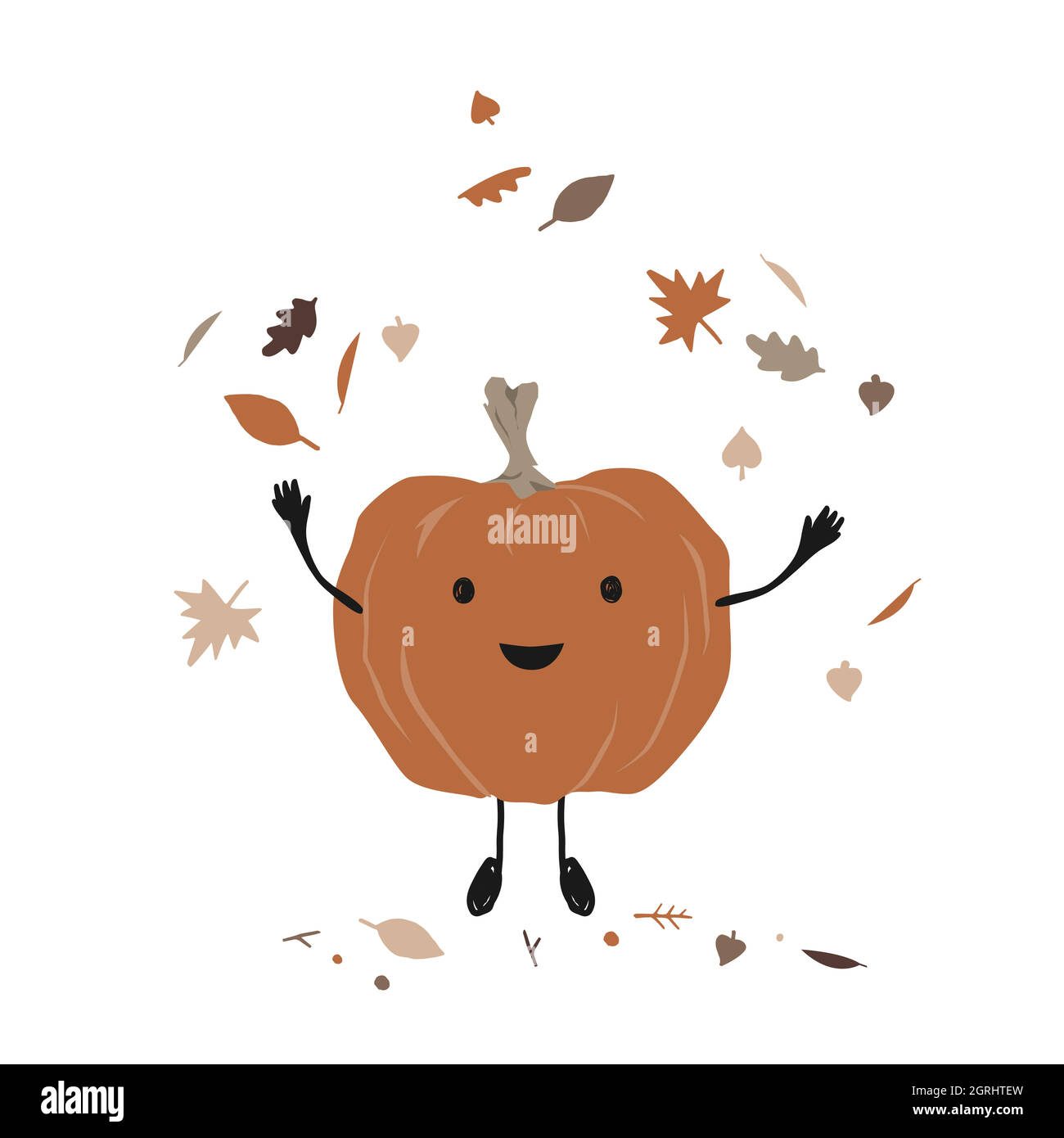 Cute smiling pumpkin throwing up leaves in the air. Cartoon Autumn character  enjoying fall season, vector illustration Stock Vector Image & Art - Alamy