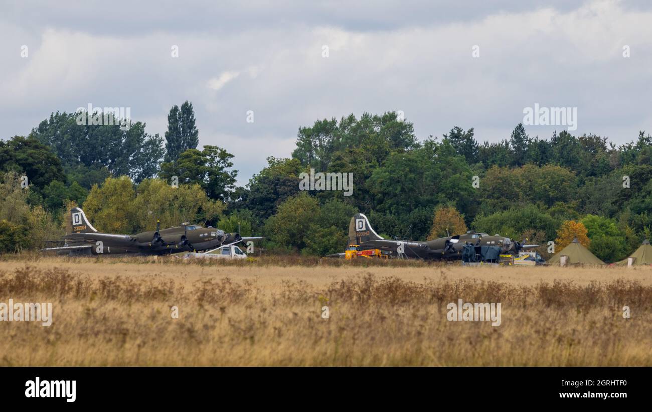 Master of the Air - 2 life-size replica Boeing B-17 Flying Fortress at Dalton Barracks near Abingdon, Oxfordshire, UK Stock Photo