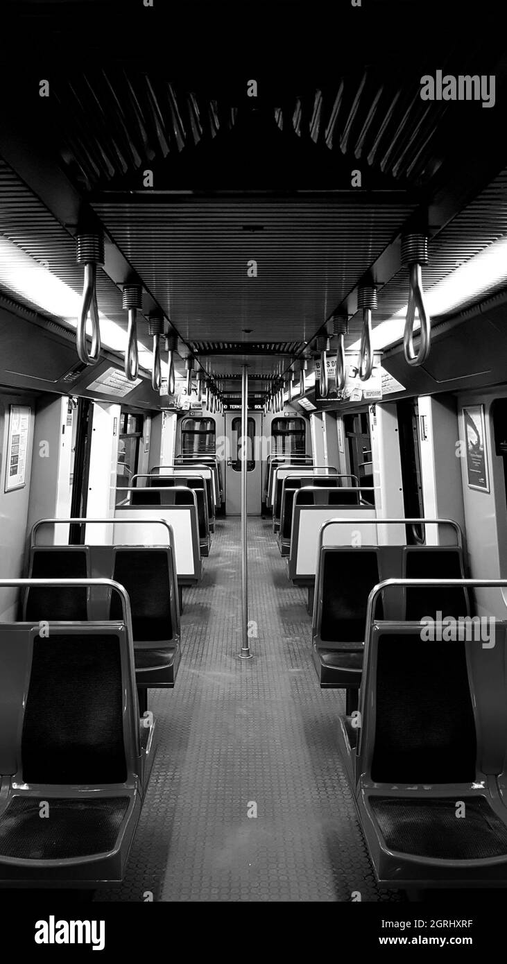 Empty subway car train Black and White Stock Photos & Images - Alamy
