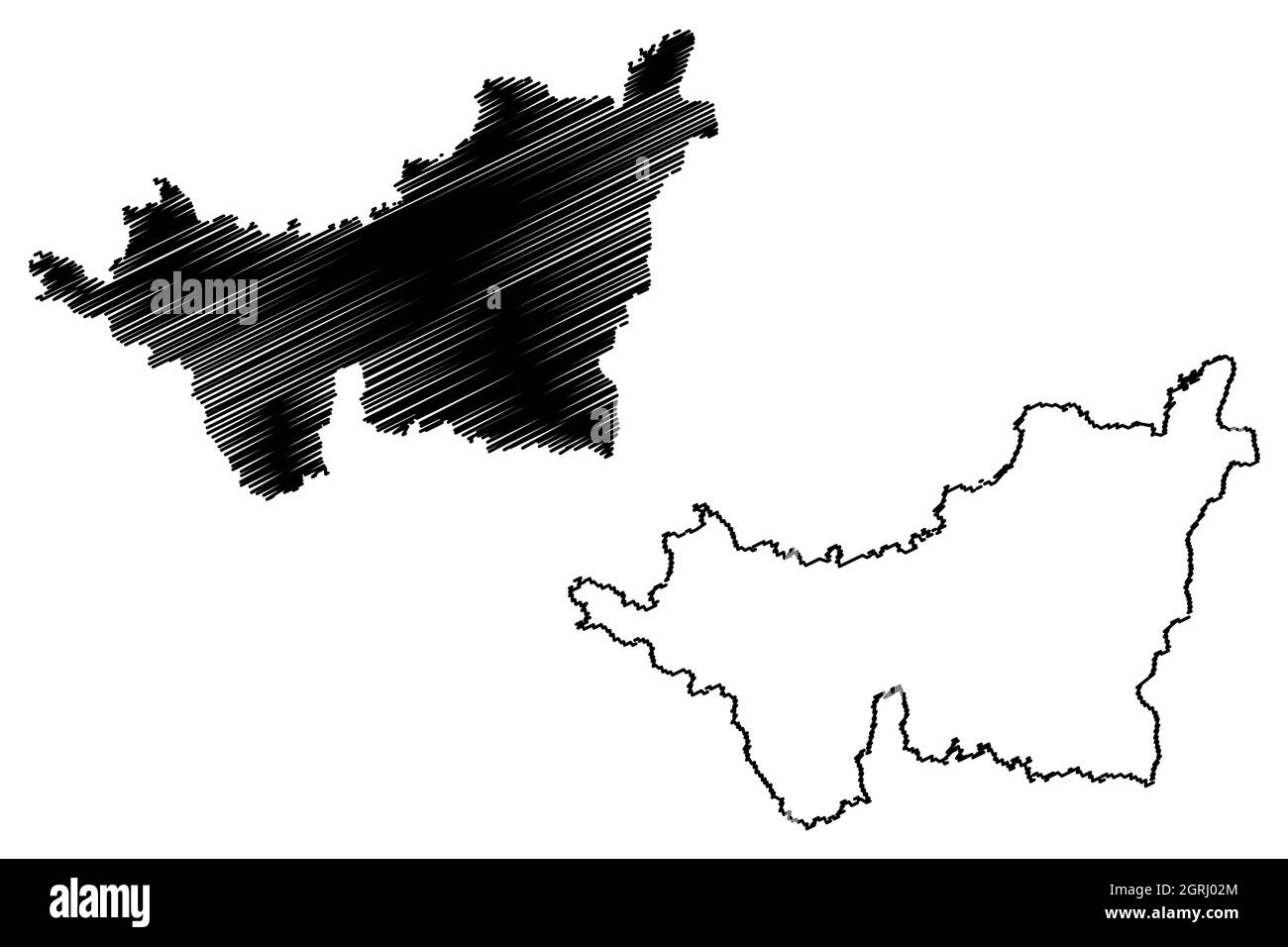Hooghly district (West Bengal State, Republic of India) map vector illustration, scribble sketch